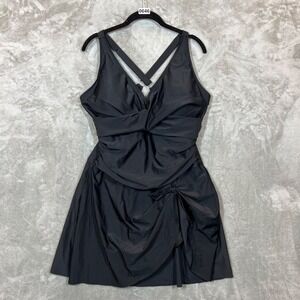 Blooming Jelly Women Plus Size‎ Swim Dress Tummy Control Swimsuit  Black XXL NEW